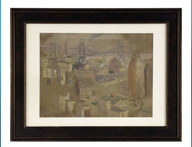 Colin Campbell Cooper – Lower Manhattan Gouache Watercolor Painting Provenance