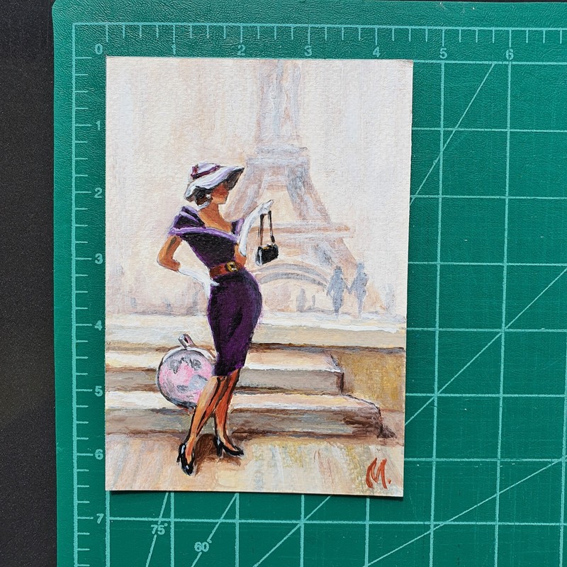 Eiffel Tower Painting Paris Cityscape Original Artwork France Figurative Woman gallery