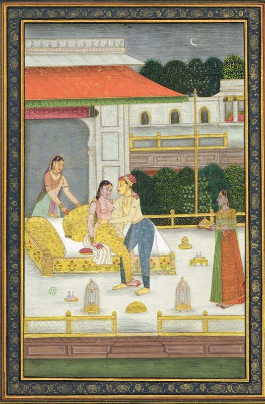 Indian miniature Painting Of Mughal King And Queen Love Scene On Terrace8.5X10.5 gallery