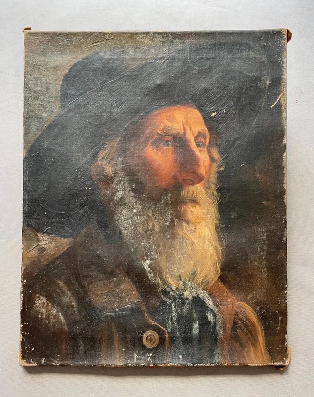 MQ1517 100% Handmade Painted Old Man With Hat Oil Painting Canvas Wall Art