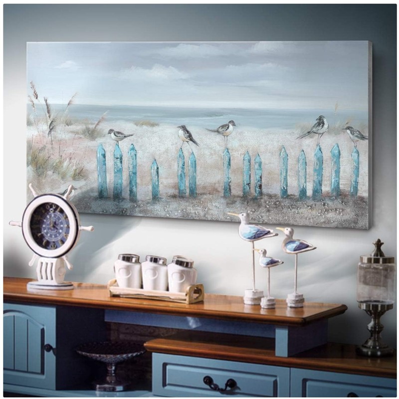 Hand-Painted 3D Seascape Ocean Beach Wall Art 48×24/-