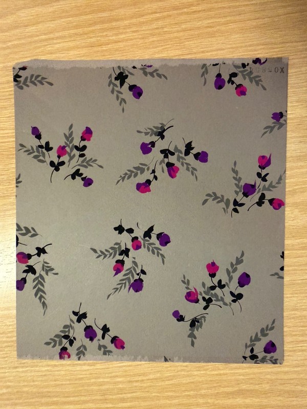 Original Gouache Floral Sprig Textile Design Grey Ground Studio