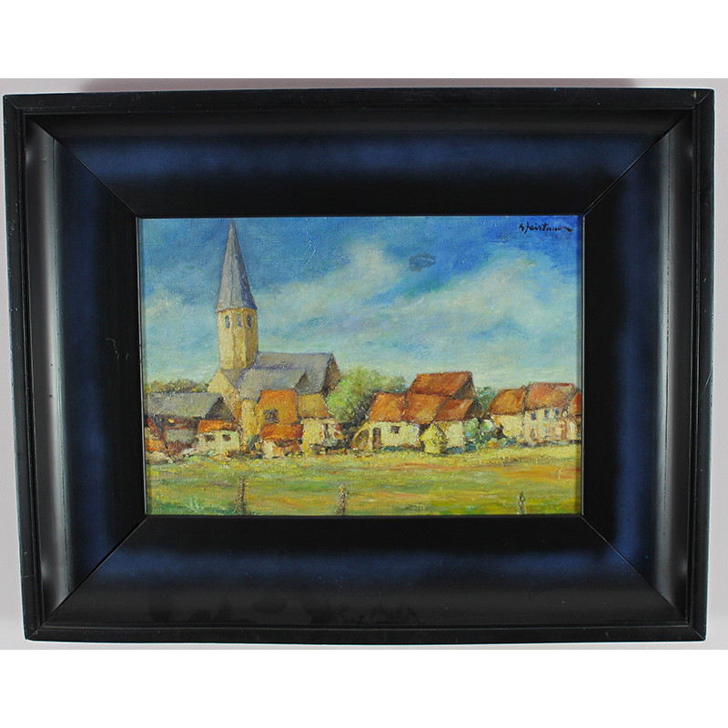 Signed A Faistauer Oil Painting European Village Church Tower Impressionist 1920