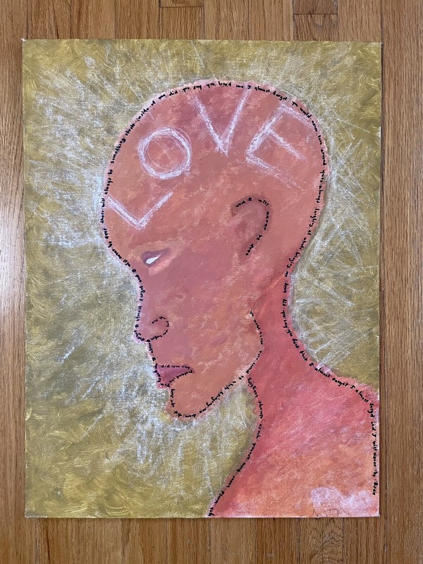 Unique Folk Art – Human Body Drawing With Small Words – Unknown Artist Rare Find