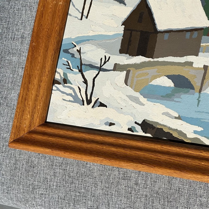 Vintage Painting Paint By Number Winter Country Scene Barns Bridge Craftmaster gallery