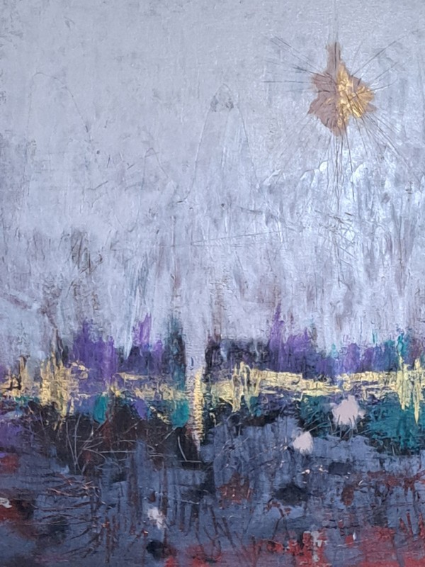 Purple gold acrylic abstract «The Big Day» #001 Limited 1/1 Series of 7 signed