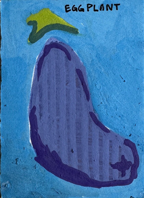 ACEO Original Acrylic Eggplant Veggie Cute Art by Bri Sander 3.5 x 2.5″ OOAK ATC