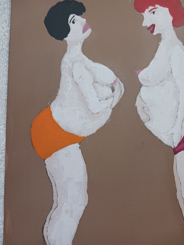 PREGNANT WOMEN PORTRAIT PAINTING 12X16 TITLED (WE GOT LOVE IN OUR TUMMY)-SIGNED gallery