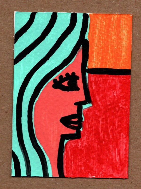 ACEO Original Painting Folk Art Mystery Woman In Desert OOAK