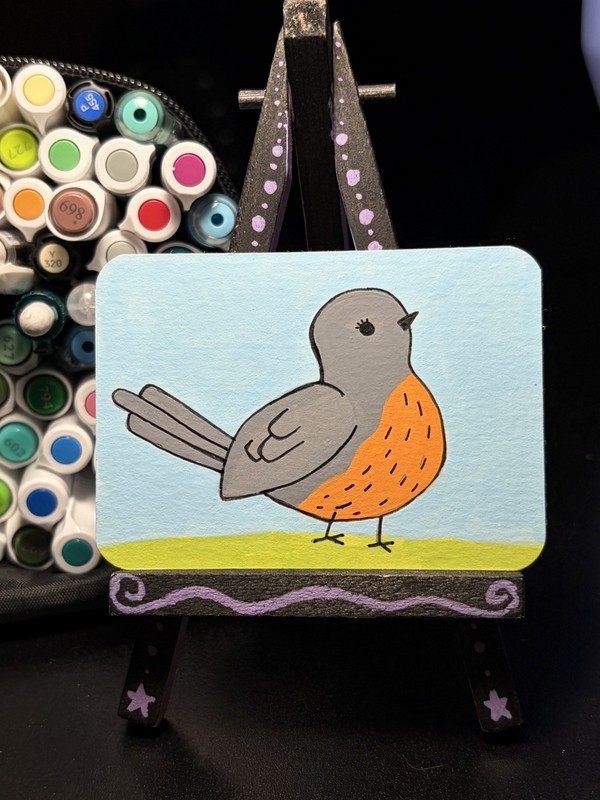ACEO Original Acrylic Painting by Sillylilshop MDR Art Card Lady Bird