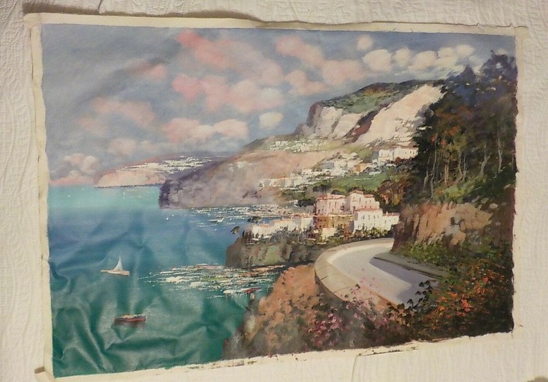 3 Italy OIL PAINTINGS Italian Coast Landscape Still Life Wine signed on Canvas