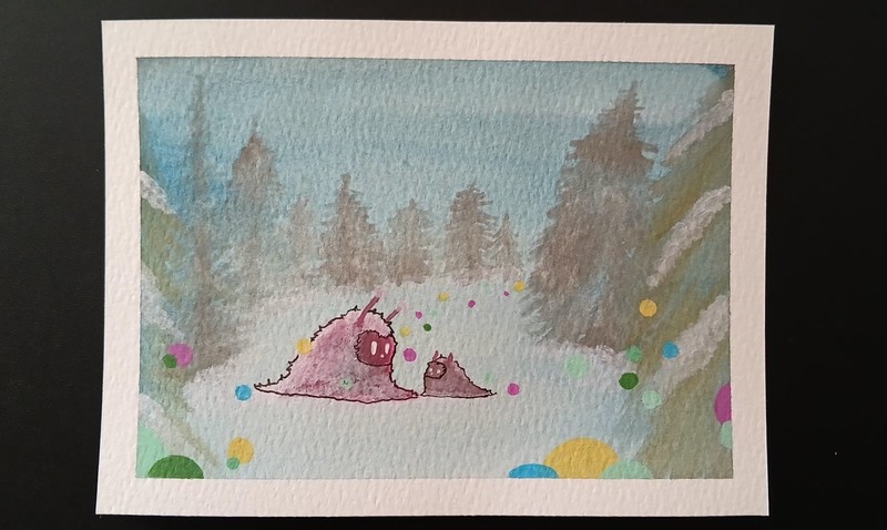 Original Quiet Creatures OOAK Fantasy Whimsical Fantasy 5×7 Painting, Signed Art