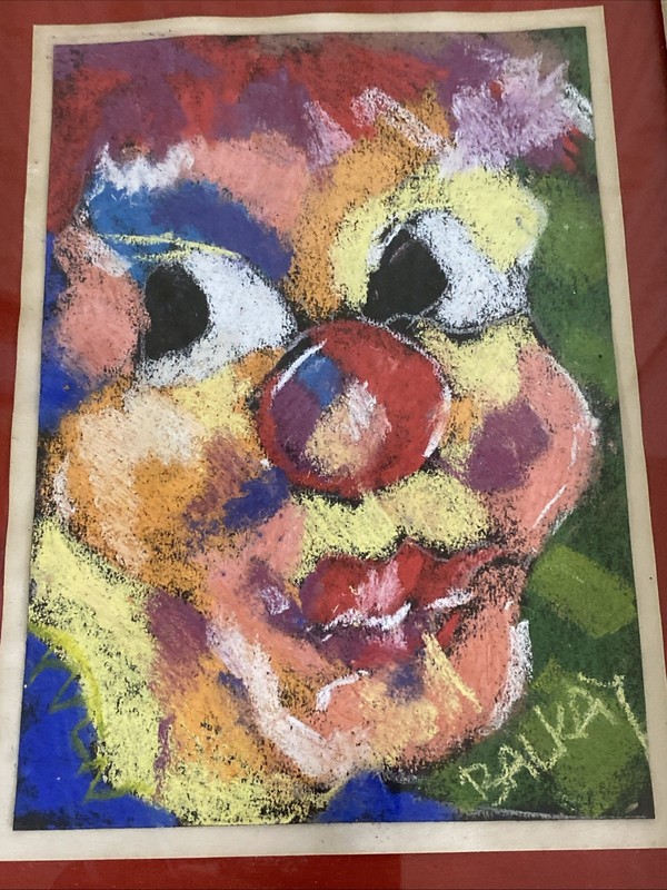 BALKAY Signed Pastel Clown, Expressionist, c.1970s–90s, Framed 9x12, Hungary Art gallery