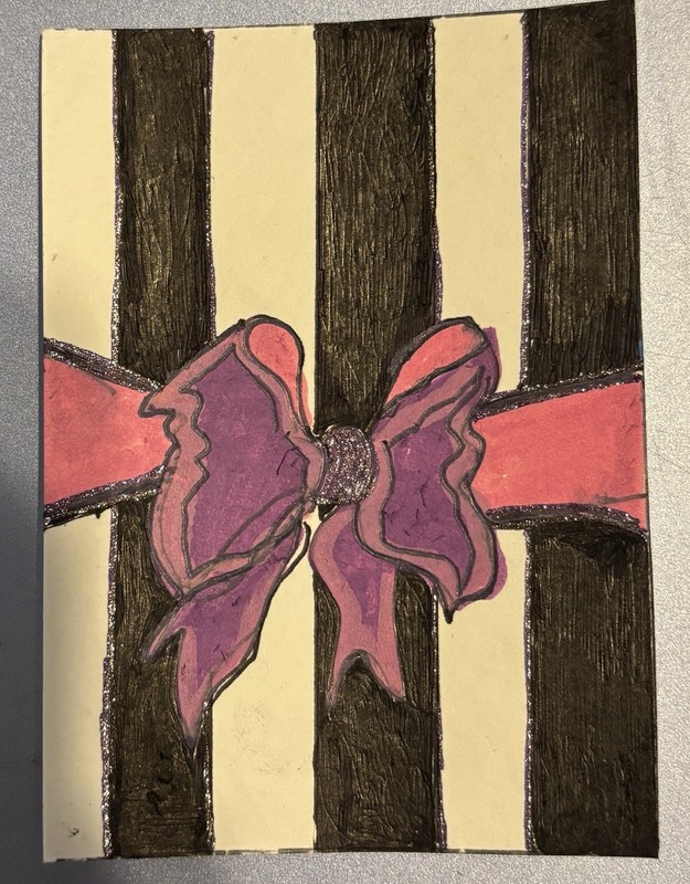Original ACEO Acrylic Art, Bows n Stripes, 2×5 X 3.5 Mini Art Signed By Artist