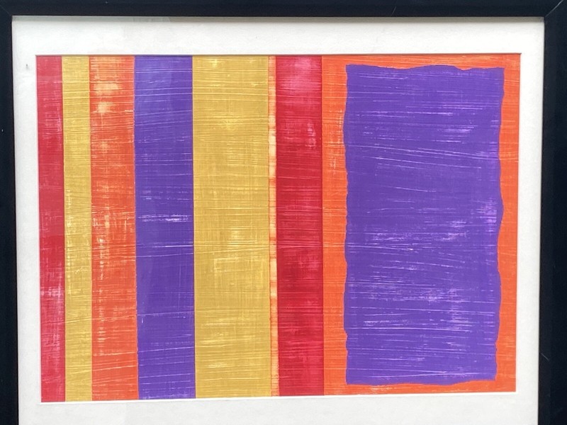 Contemporary Abstract Art Stripes Matted Framed Vibrant Color Stripes Unsigned gallery