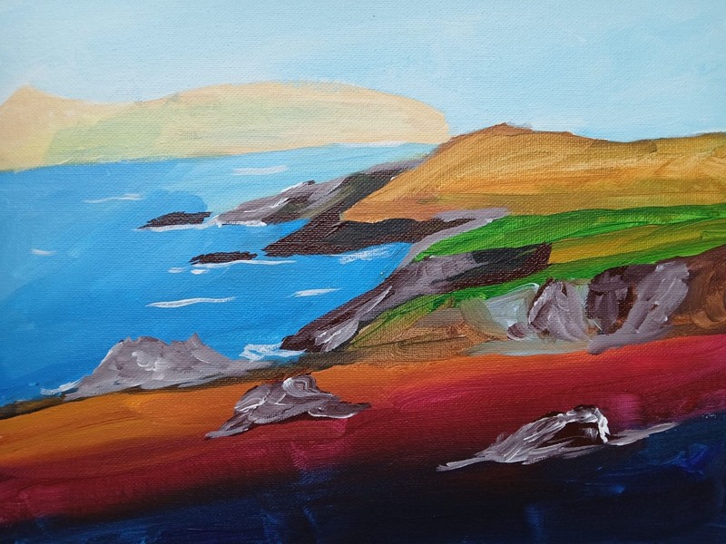 Abstract/Impressionism Seaside Vista 12 X 9 Handmade Colorful Art Painting