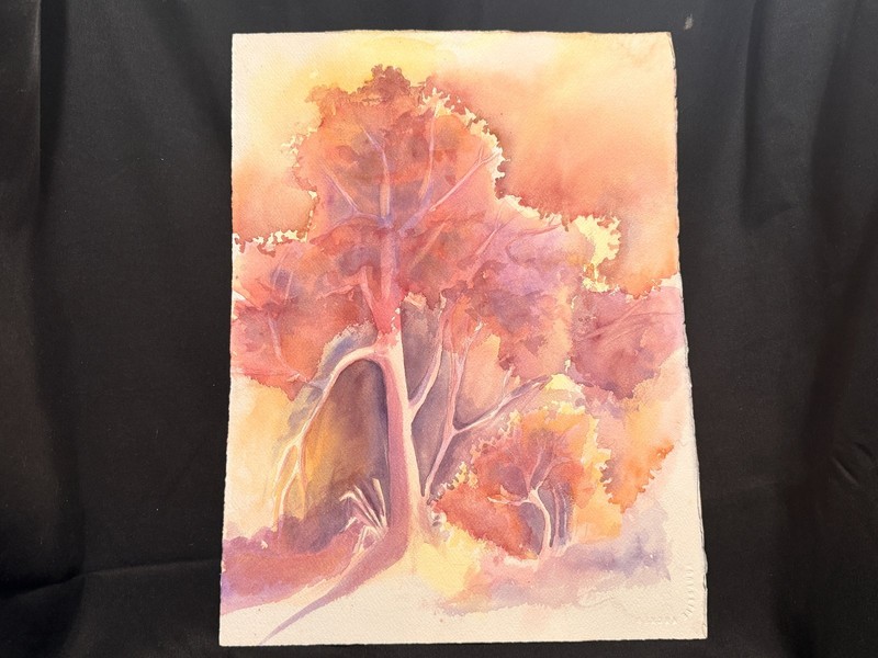 Original Autumn Tree Watercolor on Arches Paper 15×11