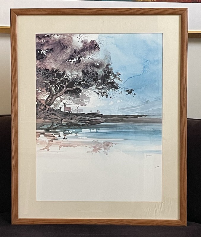 Michael Atkinson Deer Reflections Signed Oil Painting 20″x26″ Frame 27.5″x34″