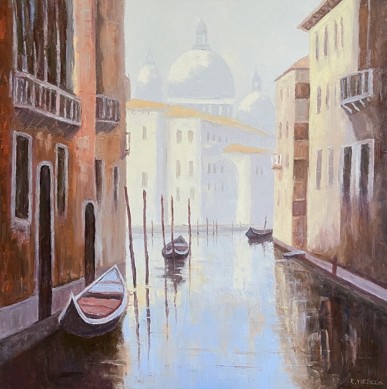 Water Street by Rimantas Virbickas Original Oil Painting 60×60 cm