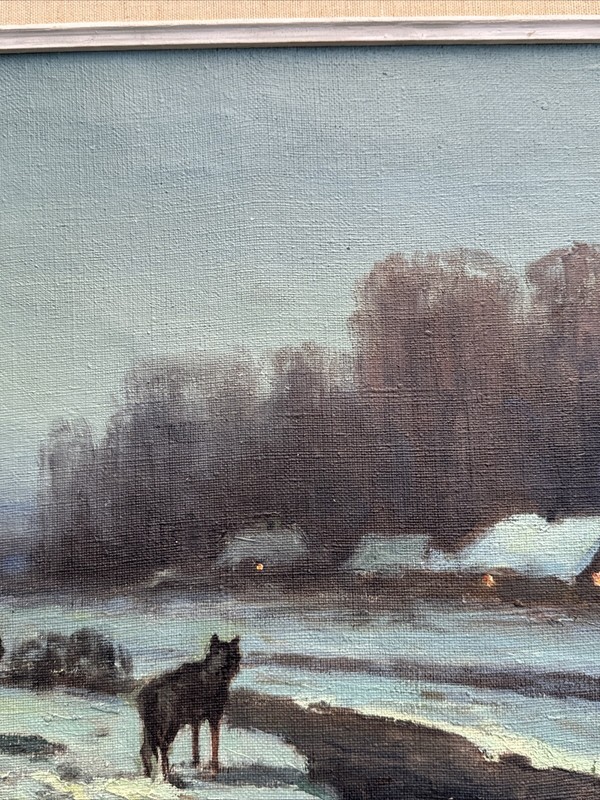 ANTIQUE IMPRESSIONIST PAINTING LANDSCAPE VIKTOR KORECKI RUSSIA POLAND WOLVES OIL gallery