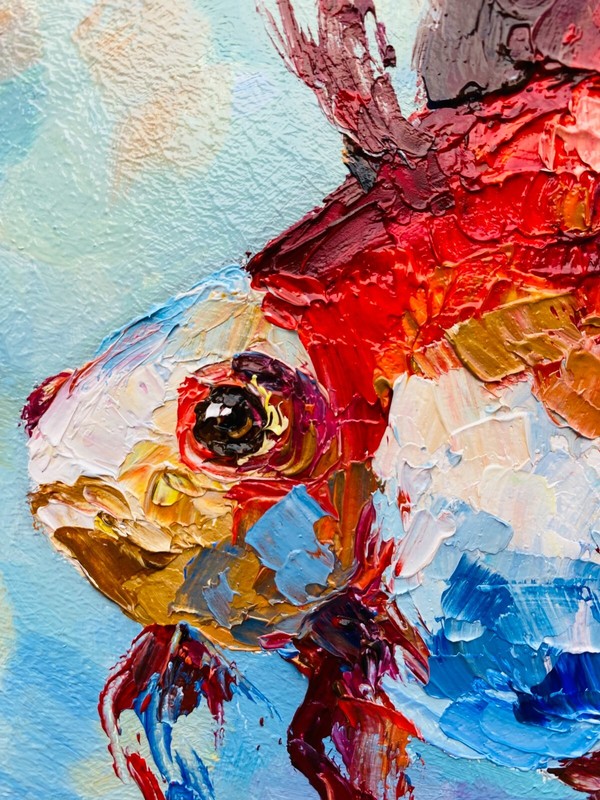 original oil painting Fish Art Gold Fish painting Red Fish art sea fish artwork gallery