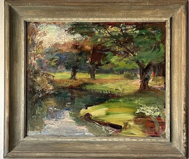 EJNAR HANSEN ANTIQUE MODERN ABSTRACT LANDSCAPE OIL PAINTING OLD CALIFORNIA 1930s
