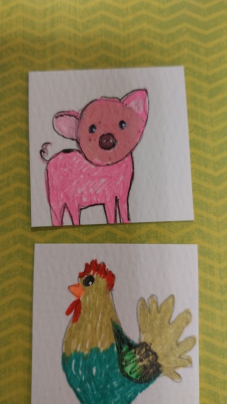 DOLLHOUSE Paintings Pig Goat Rooster tractor art miniature 1.5 inch signed LOT gallery