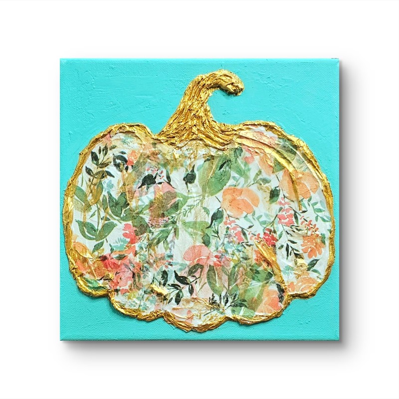 Original Pumpkin Art Floral Pumpkin Mixed Media Fall Decor OOAK Bloomkeeper