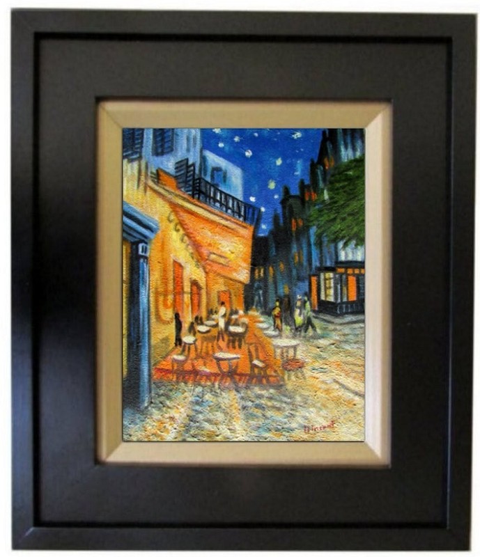 Framed Van Gogh Cafe Terrace at Night Repro, Hand Painted Oil Painting 8x10in