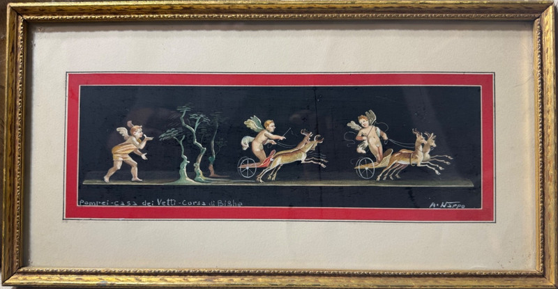 A Nappo «Pompei–Casa Dei Vetti–Corsa di Bighe» Gouache Painting – Signed/Framed