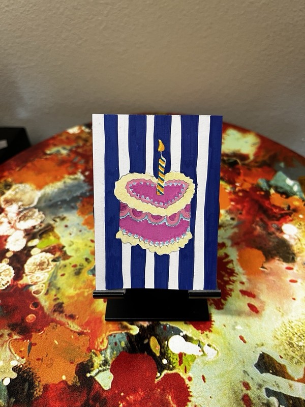 ACEO Art Card: Birthday Cake 2.5 x 3.5 Inches