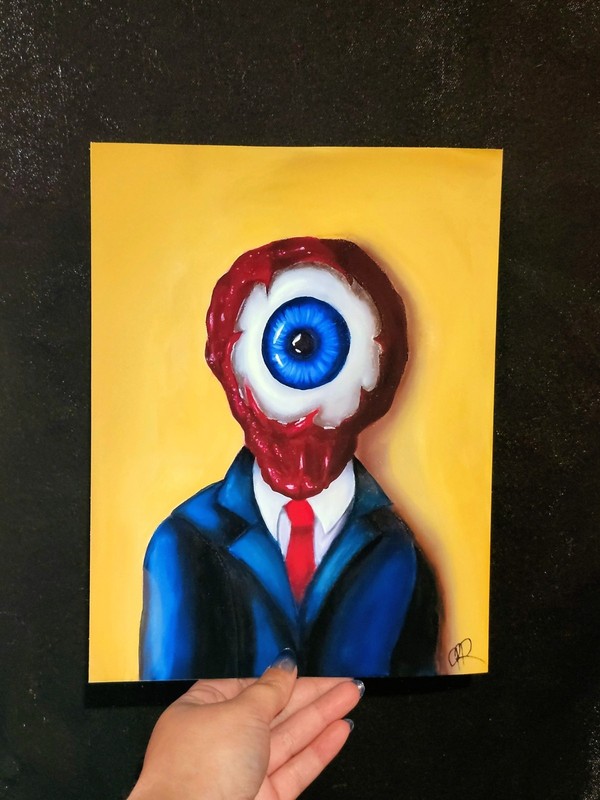 Surrealism Painting «Oversight» Figures Fantasy Art Small Unframed Print