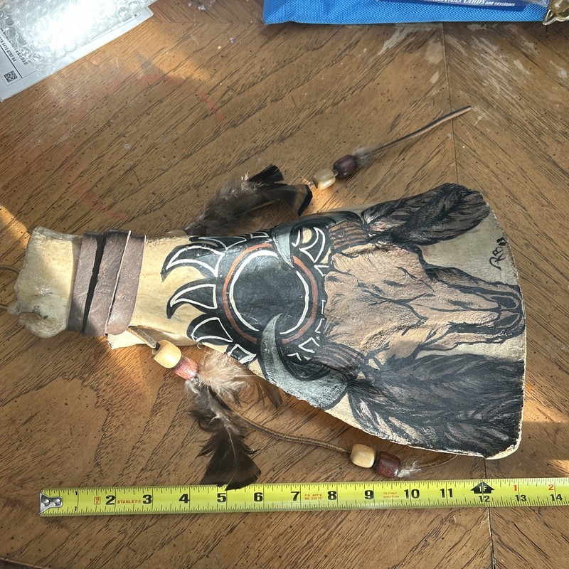 13” Original Bison Painting Bone Scapula Native American signed!!!