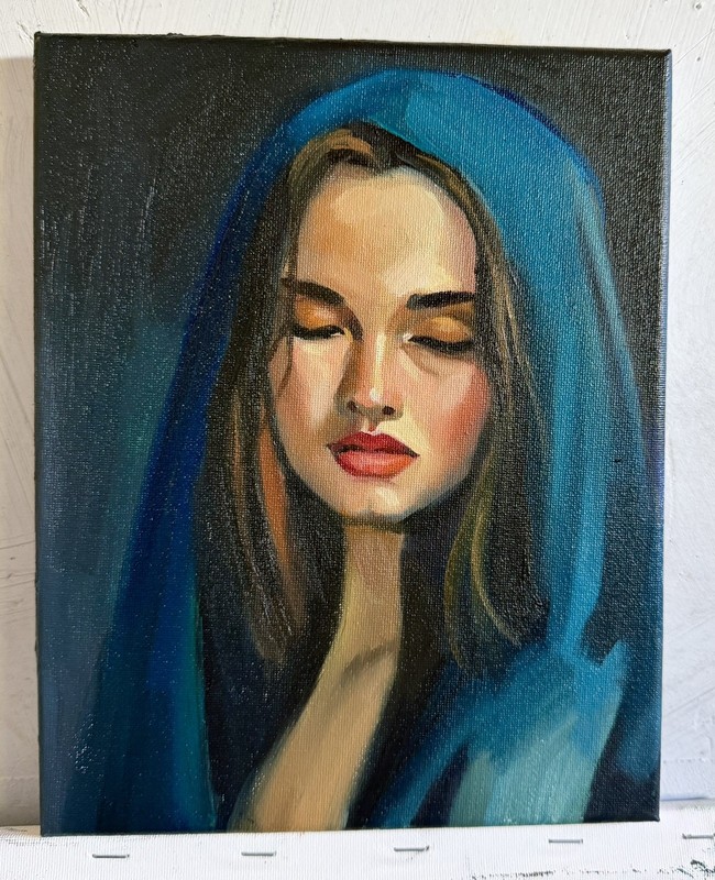 SOLD • Commission available Original Oil Painting “Blue Reverie», 10×8