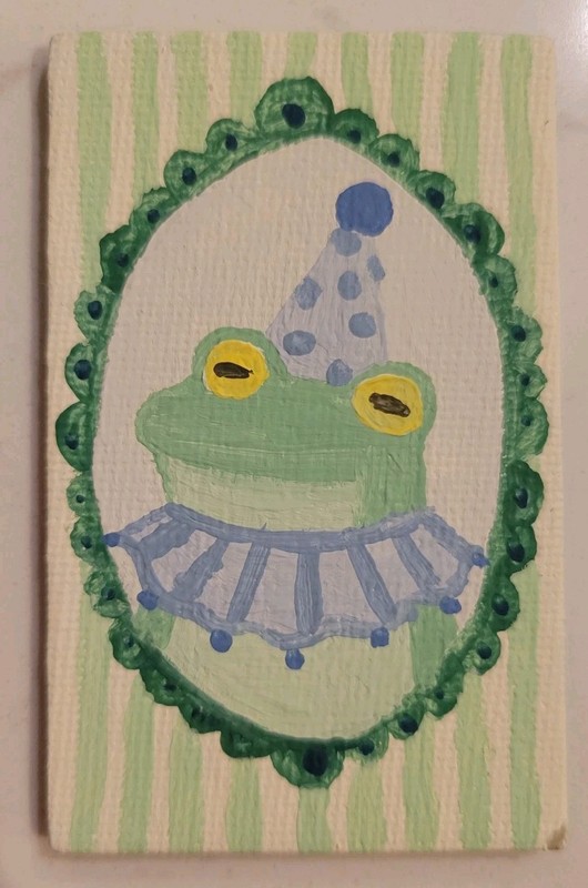 ACEO Original Painting Small Cartoon Frog Clown Cute