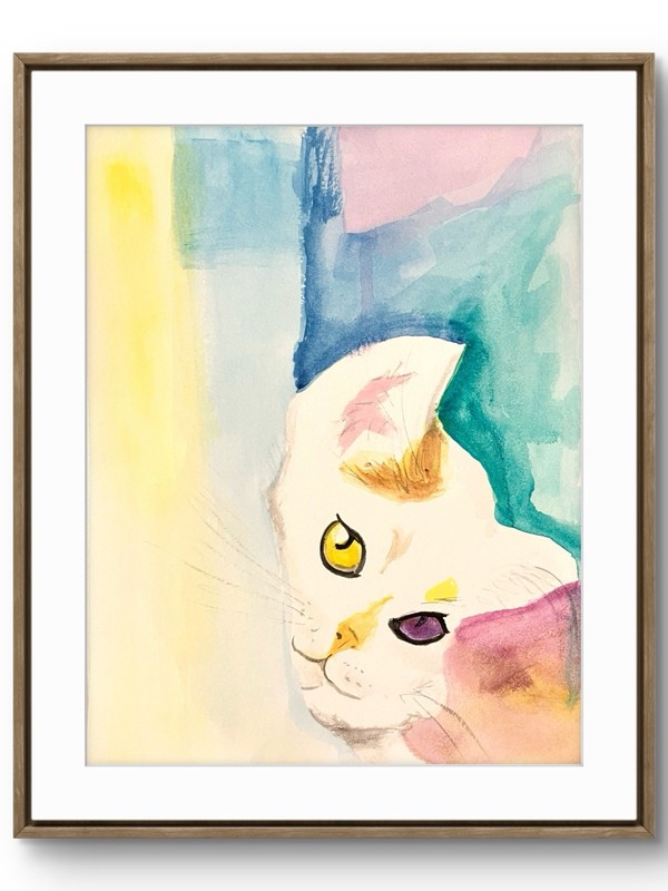 TITA PAINTZ Colorful Watercolor Kitten Portrait Hand Painted 9×12 Wall Art