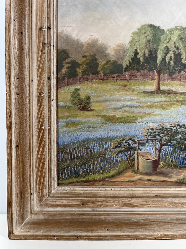 GRACE LAY BLUEBONNETS TEXAS LANDSCAPE LOG CABIN VINTAGE ORIGINAL OIL PAINTING gallery