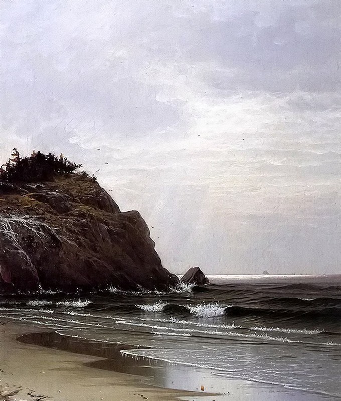 Ｏｉｌ　ｐａｉｎｔｉｎｇ alfred thompson bricher – a cloudy day by beach with waves canvas