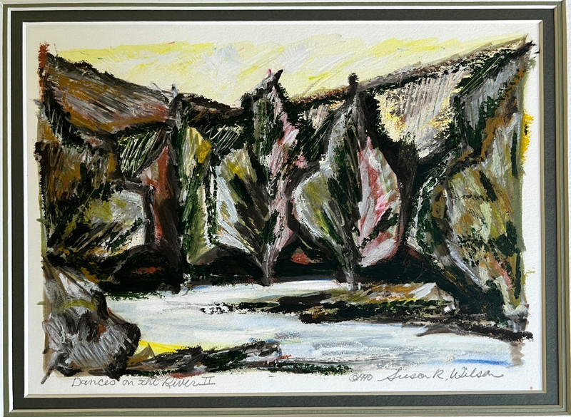 Vintage 1990 'Dances on the River' Oil Paint Stick Painting by Susan R. Wilson gallery