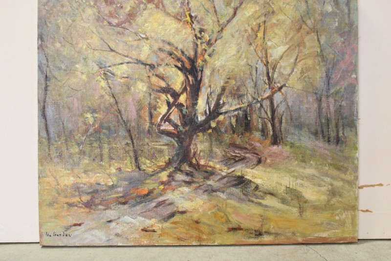 Vintage original painting Ida Nash Gordon large «Tree on Ridge» landscape canvas