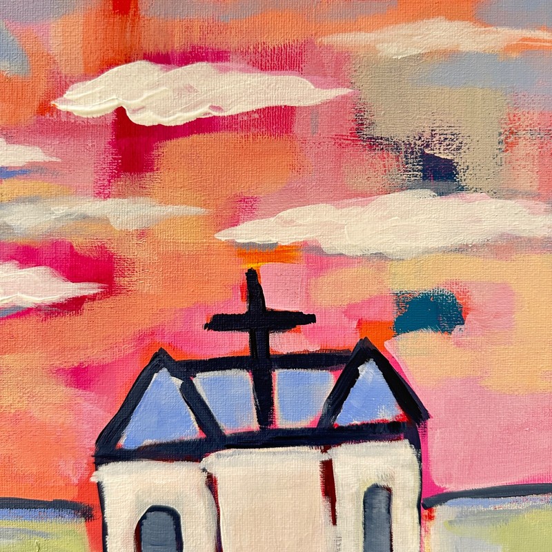 DUBE Original Painting Landscape Chapel/Church 12x12" Canvas OOAK gallery