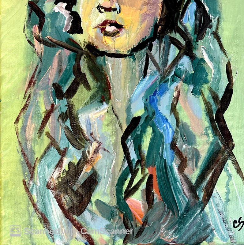Expressionist BoHo Portrait, Original Acrylic Painting 11x14 Signed Canvas gallery