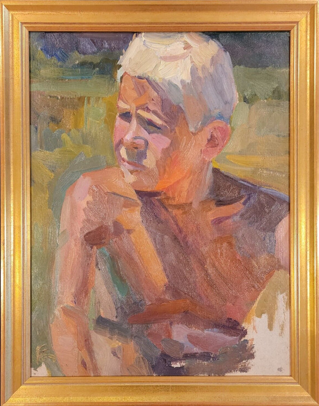 Original Oil Painting Blond Boy Portrait Framed Luminous Summer Light Fine Art