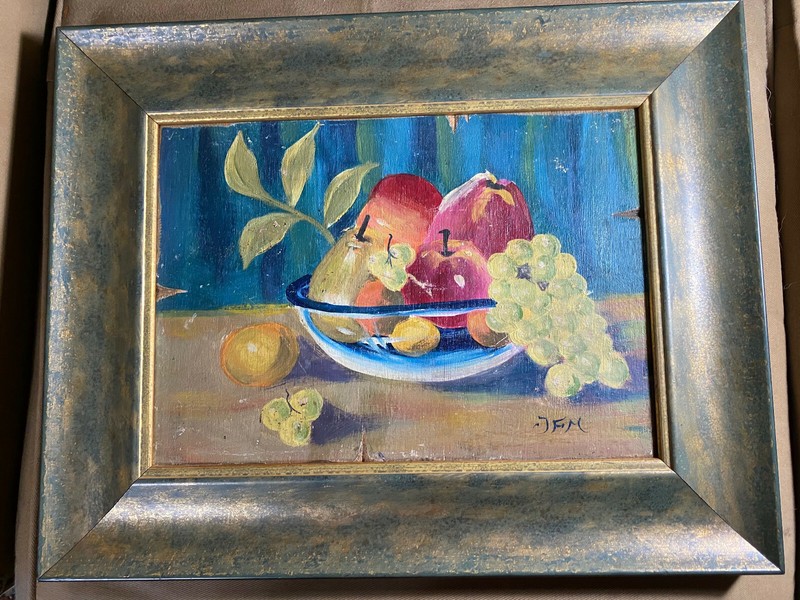 Vintage J.F.K «Still Life With Fruits Scene» Oil Painting – Signed And Framed