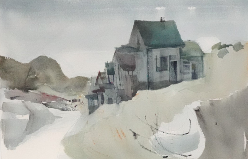 RICHARD H. MORTON "ABANDONED HOUSES & MINE" ORIGINAL WATERCOLOR PAINTING 1974 gallery