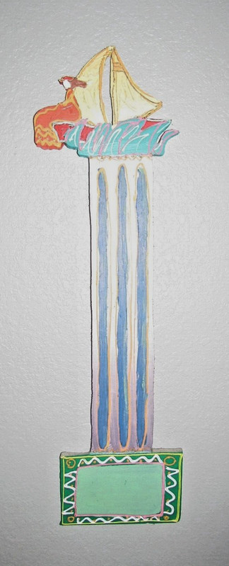 CLAUDIA DeMONTE SIGNED ART ACRYLIC ON WOOD WALL HANGING «SAILING COLUMN» 1985
