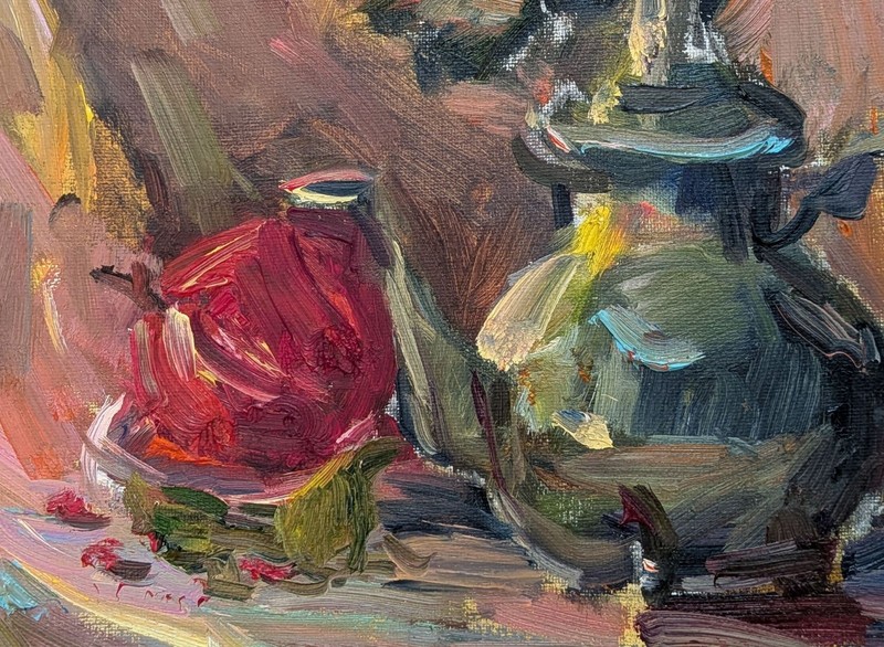 art 114 original oil painting canvas Still Life Art – Cultural Decor 12×12 in