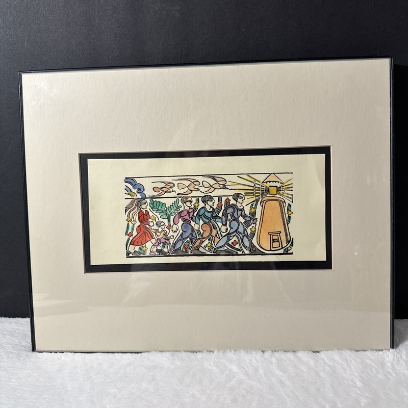Walter Inglis Anderson Biloxi Beach Lighthouse & Joggers Hand Colored Silkscreen