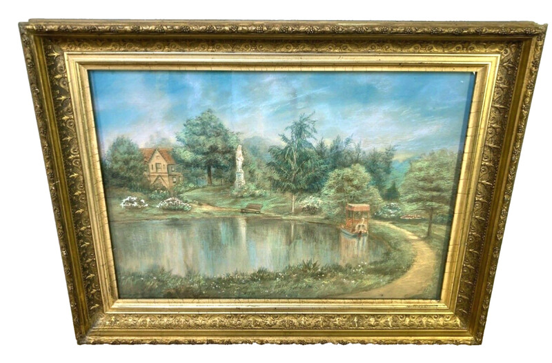 Fairmount Park Philadelphia, PA Pastel Painting Signed in Gold Gilt Frame