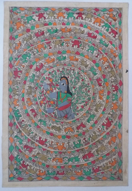 INDIA MADHUBANI PAINTING ARTIST BILAL PASWAN INDIAN WOMEN 15X22 INCH #22